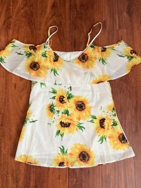 Cold Shoulder Sunflower Top